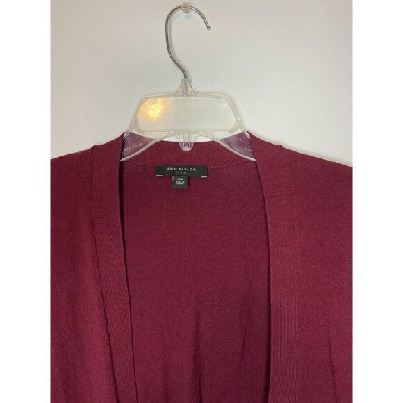Ann Taylor Petite XXS Cardigan Open Front Burgundy Ribbed Details Bell Sleeve - Picture 2 of 4